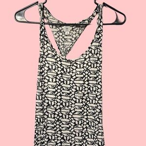 Lucky Brand Black & White Geometric Racerback Tank Top